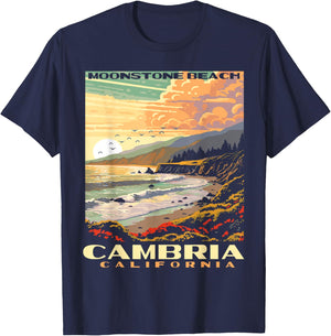 Cambria California Central Coast Moonstone Beach Vintage WPA Women Kids T-Shirt - T-Shirt | Navy