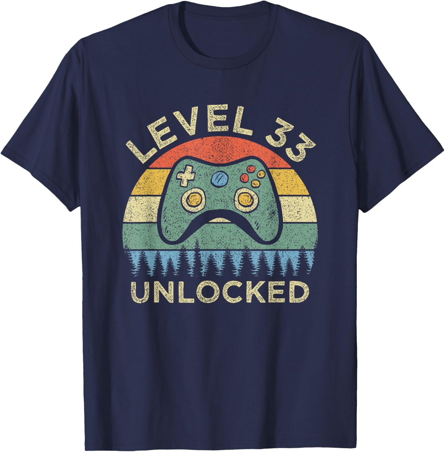 Level 33 Unlocked Video Gamer Retro 33rd Birthday Gift T-Shirt - T-Shirt | Navy