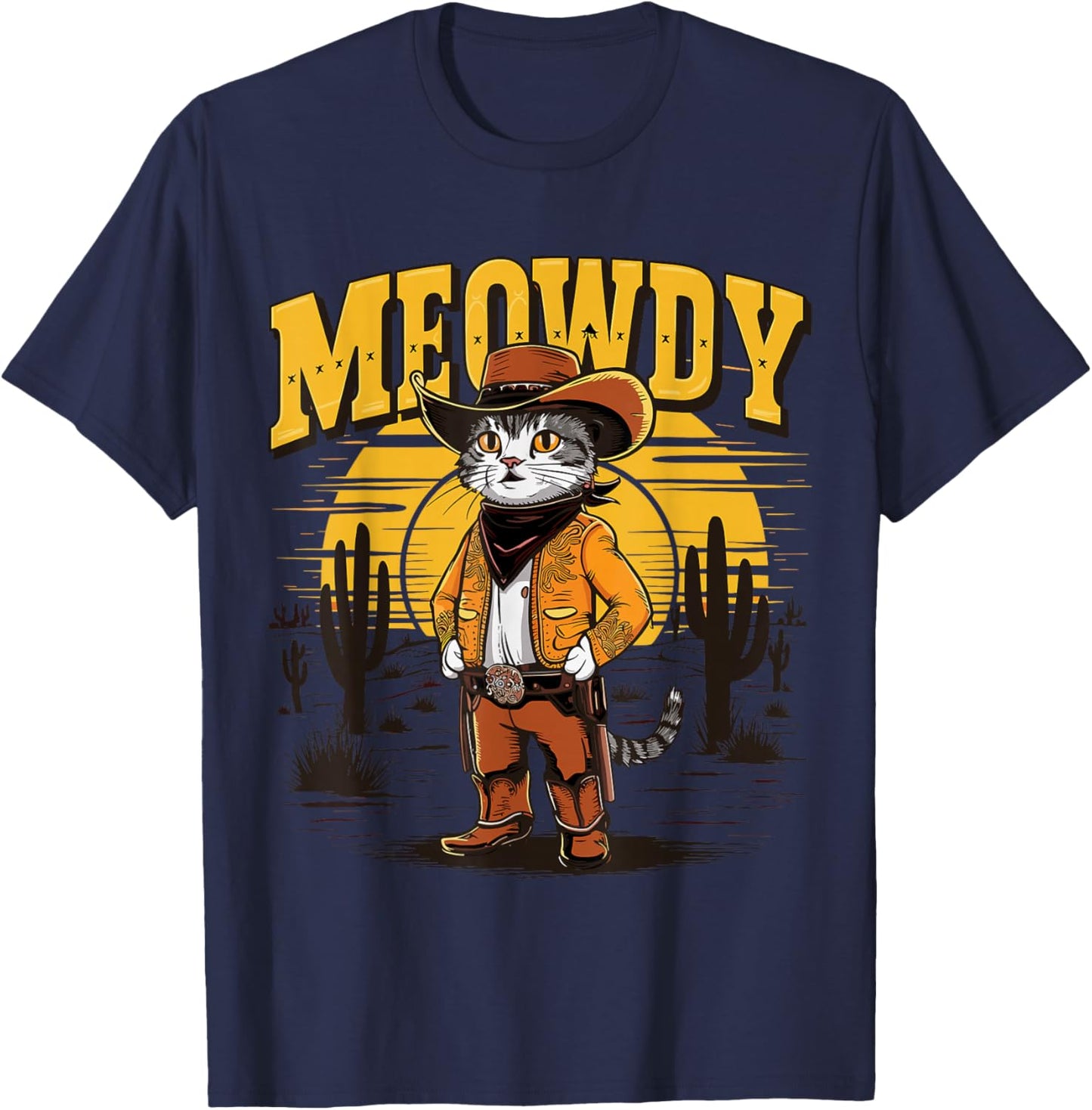 Meowdy Cowboy Cat Country Western Cat T-Shirt - T-Shirt | Navy