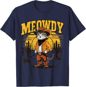Meowdy Cowboy Cat Country Western Cat T-Shirt - T-Shirt | Navy