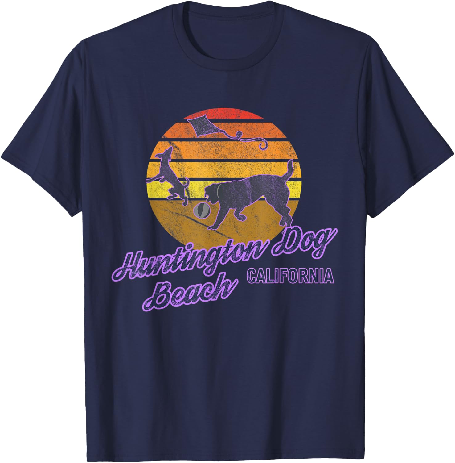 Huntington Dog Beach California USA Dog Walkers Men Women T-Shirt - T-Shirt | Navy