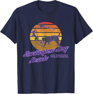 Huntington Dog Beach California USA Dog Walkers Men Women T-Shirt - T-Shirt | Navy