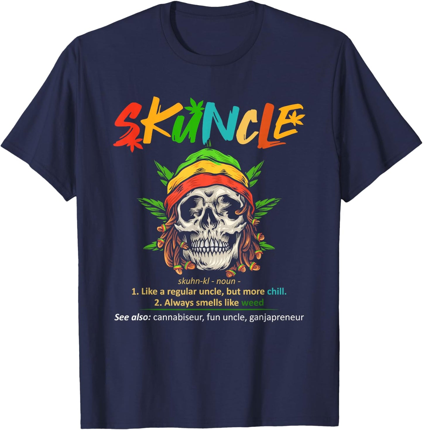 Funny Retro Vintage Uncle Skunkle Weed Smoker T-Shirt - T-Shirt | Navy