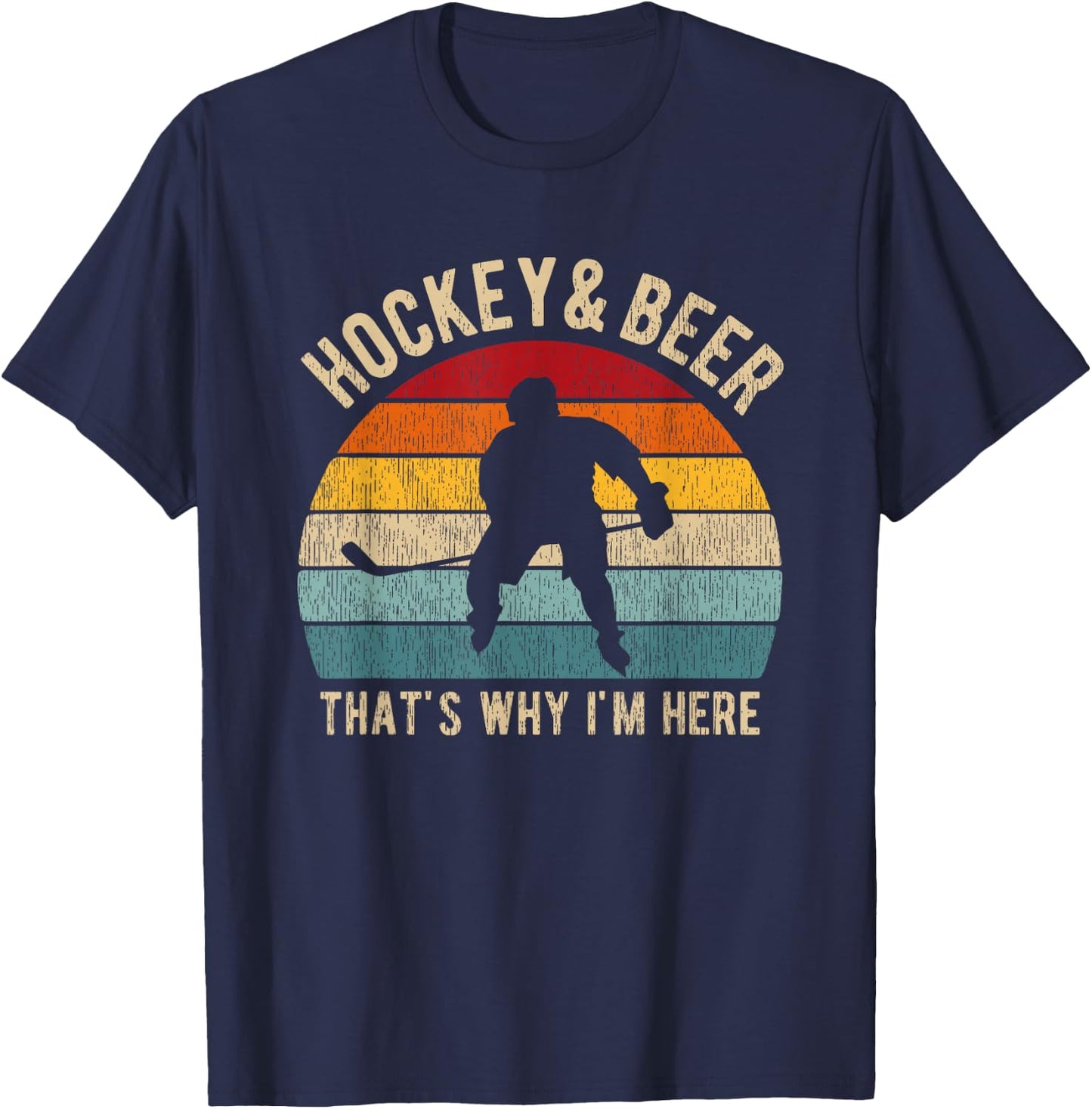 Distressed Hockey and Beer Funny Pun Hockey T-Shirt - T-Shirt | Navy