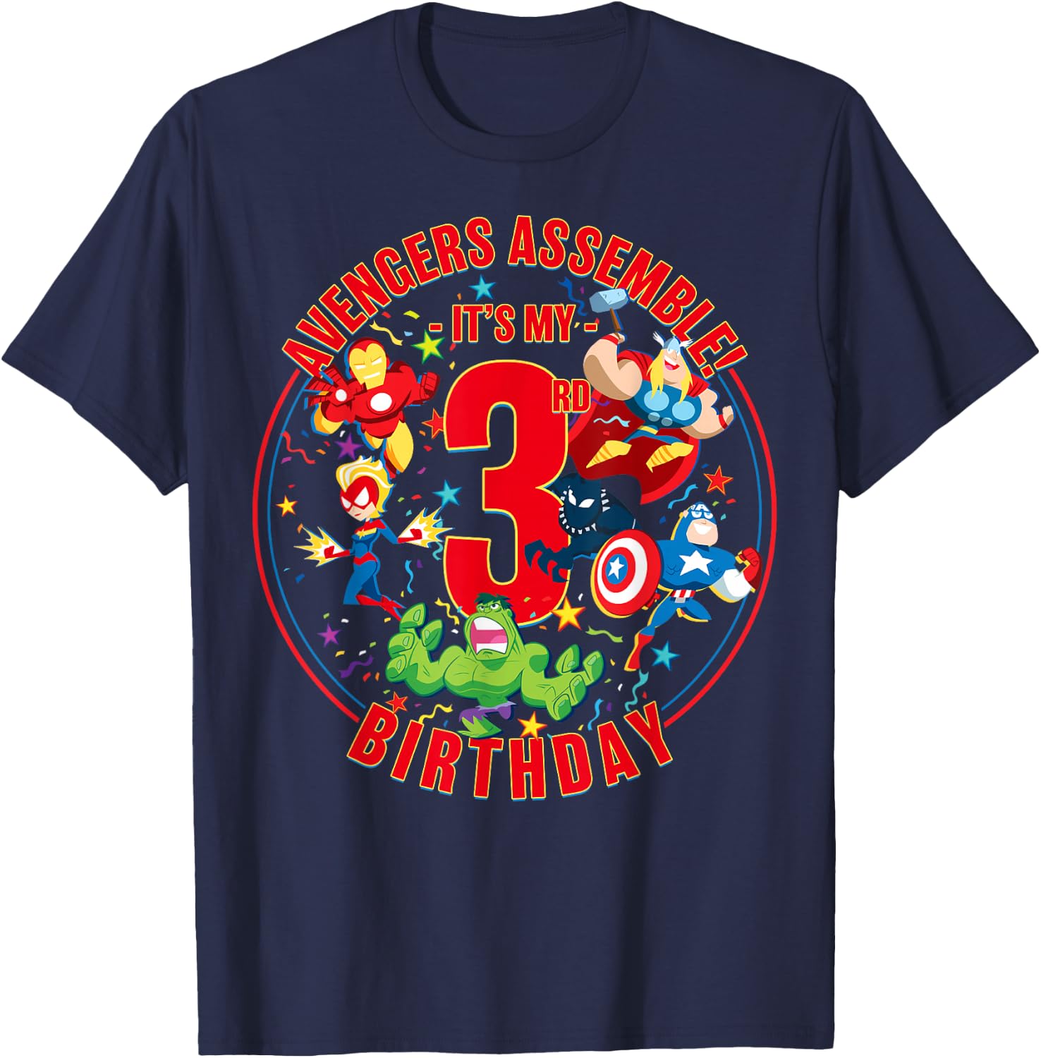 Marvel Avengers Assemble It's My 3rd Birthday Small T-Shirt - T-Shirt | Navy