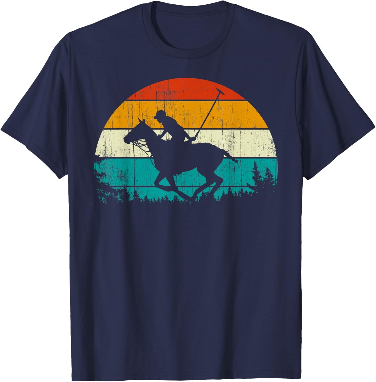 Horse Polo Player Vintage Retro 80s Style Horse Riding T-Shirt - T-Shirt | Navy