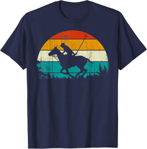 Horse Polo Player Vintage Retro 80s Style Horse Riding T-Shirt - T-Shirt | Navy