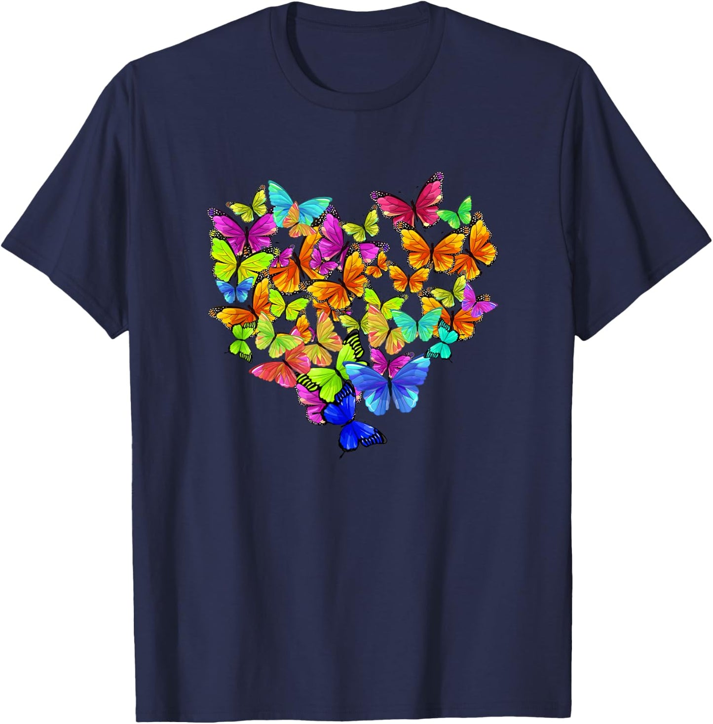 Colorful Cute Butterfly Heart - Rainbow Butterflies T-Shirt - T-Shirt | Navy