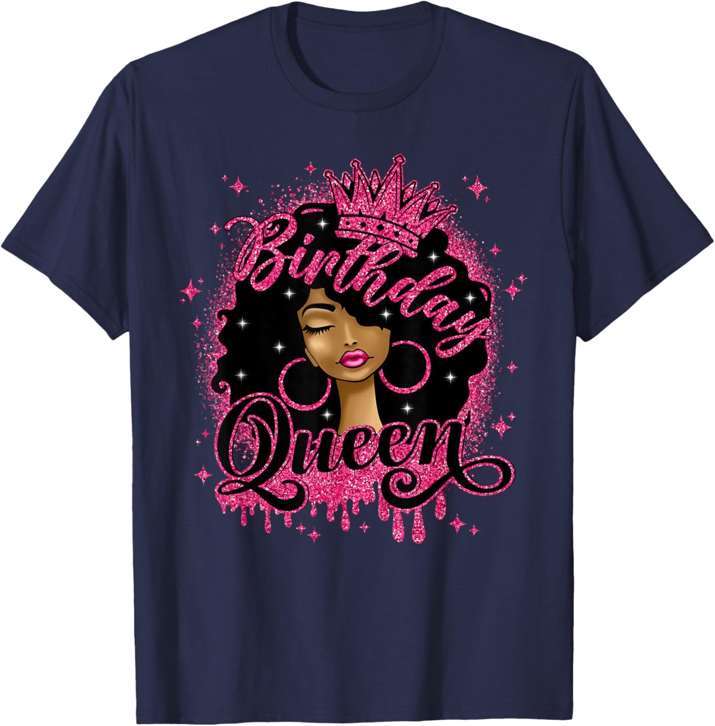 Birthday Queen Cute Curly Afro Black Women It's My Birthday T-Shirt - T-Shirt | Navy