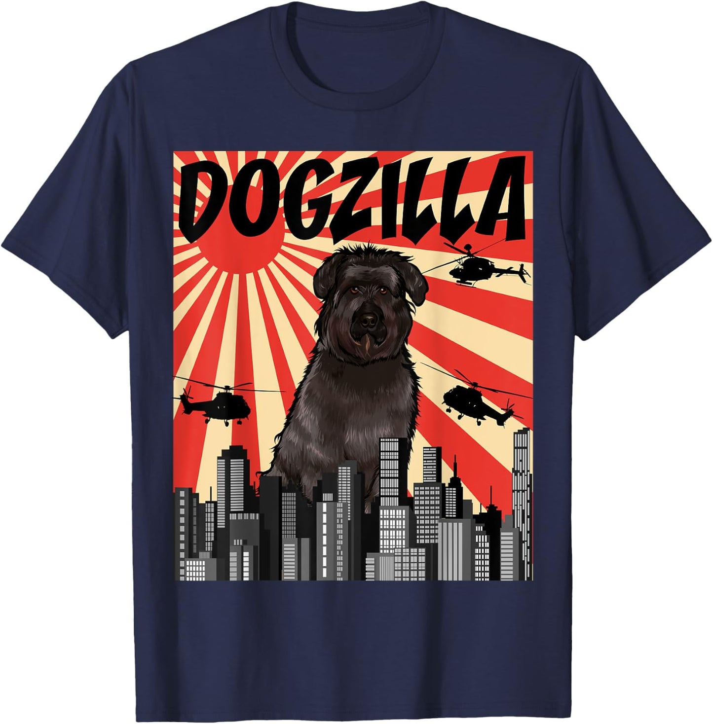 Funny Retro Japanese Dogzilla Bouvier des Flandres T-Shirt - T-Shirt | Navy