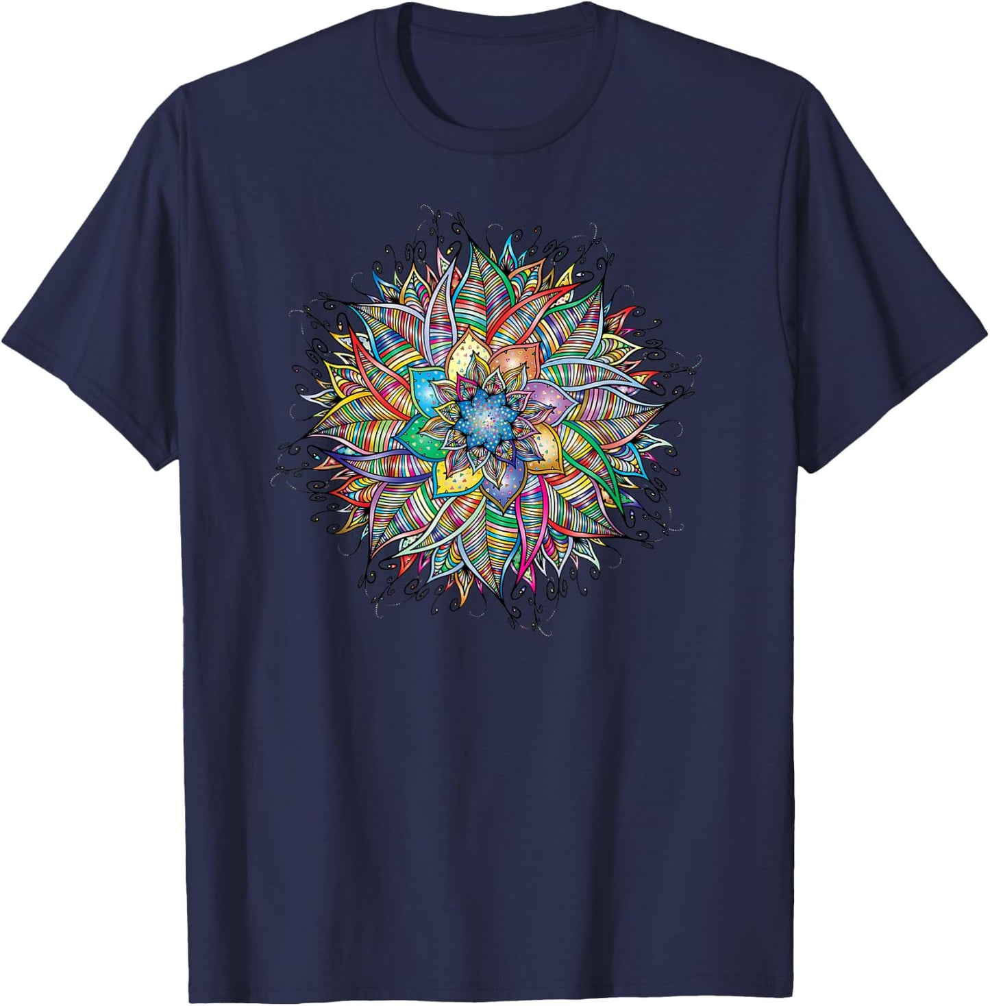 Nirvana Mandala Geometry Sacred Fractal Art Yoga Mantra T-Shirt - T-Shirt | Navy