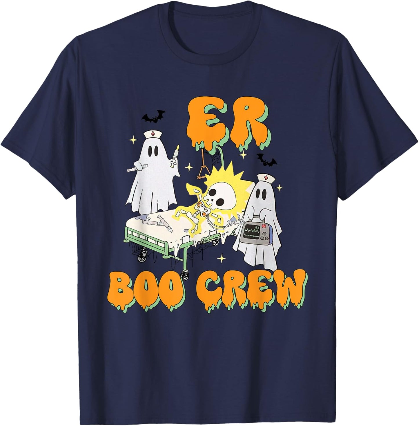 Retro ER Boo Crew Emergency Room Halloween ER Nurse Costume T-Shirt - T-Shirt | Navy