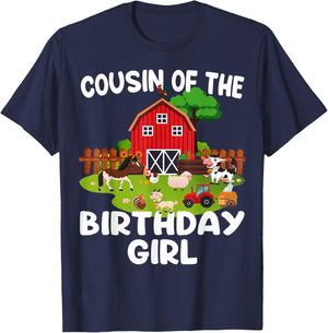 Barnyard Birthday Farm Animals Cousin Birthday Girl T-Shirt - T-Shirt | Navy