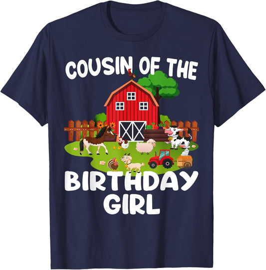 Barnyard Birthday Farm Animals Cousin Birthday Girl T-Shirt - T-Shirt | Navy