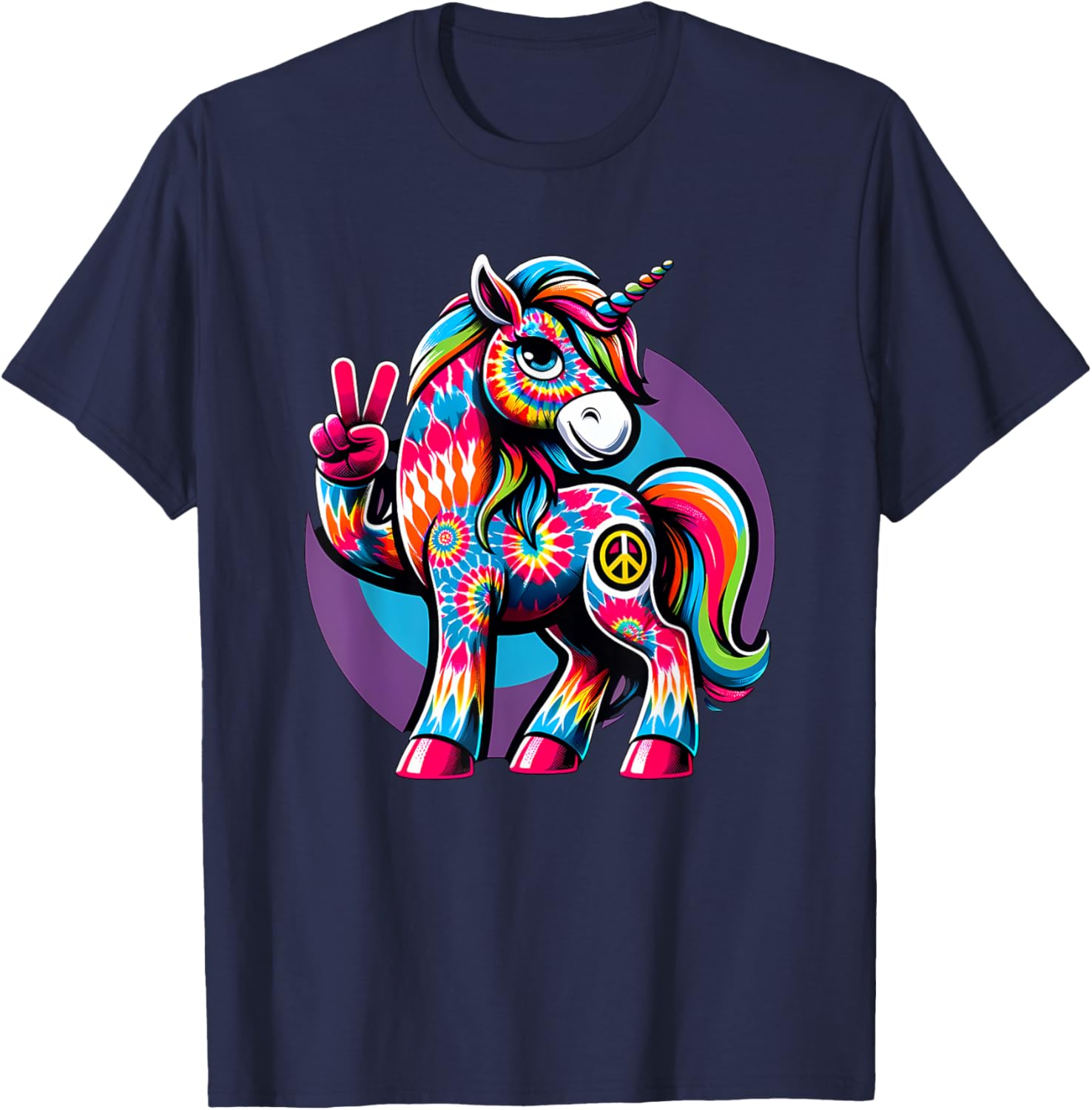 Peace Sign Tie Dye Unicorn T-Shirt - T-Shirt | Navy