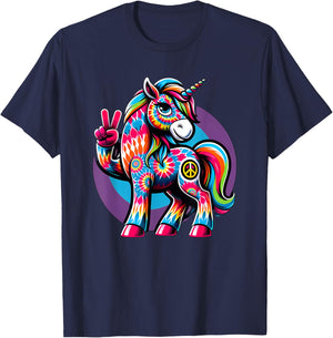 Peace Sign Tie Dye Unicorn T-Shirt - T-Shirt | Navy