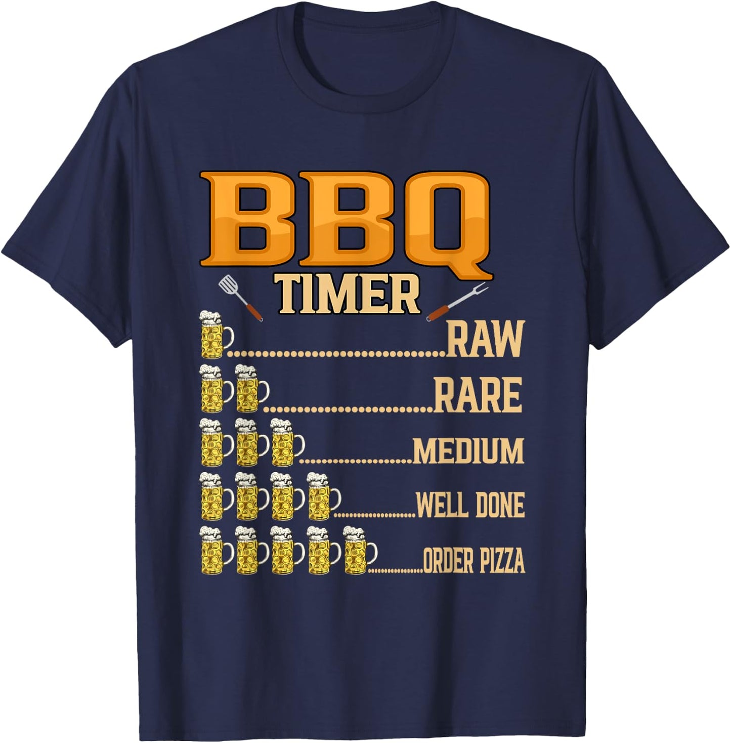 BBQ Timer Raw Rare Medium Well Done Grill Lovers T-Shirt - T-Shirt | Navy