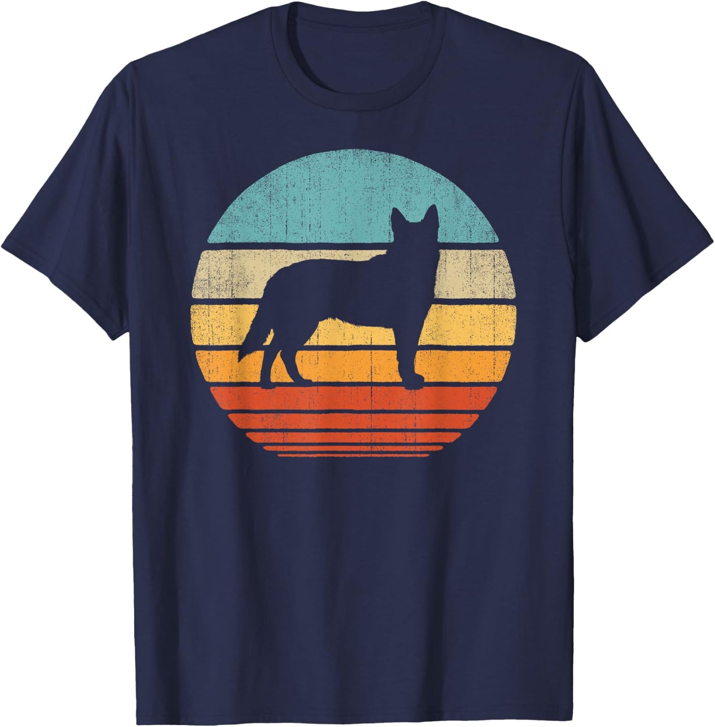 Blue Heeler Australian Cattle Dog Retro Vintage 70s Sunset T-Shirt - T-Shirt | Navy