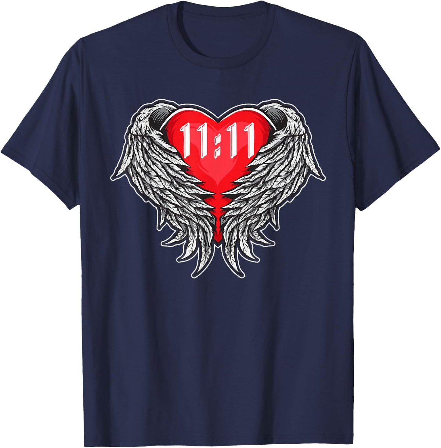 Angel Number 11:11 With Heart And Wings Of Angel T-Shirt - T-Shirt | Navy