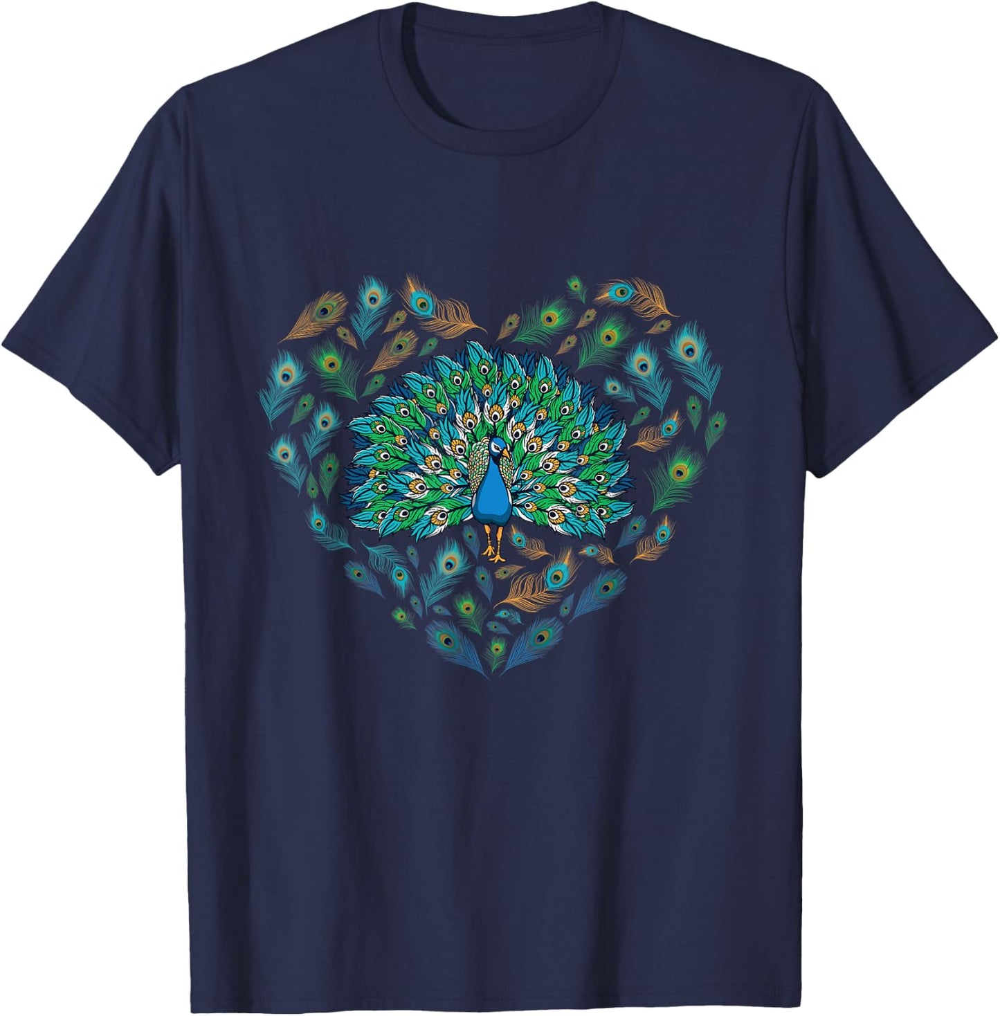 Peacock Decorative Colorful Peacock love heart men women kid T-Shirt - T-Shirt | Navy