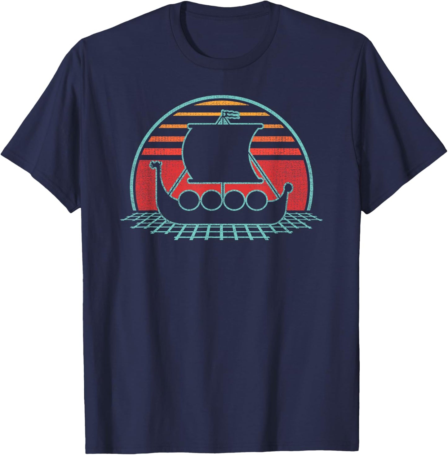 Viking Ship Retro Vintage 80s Style Gift T-Shirt - T-Shirt | Navy