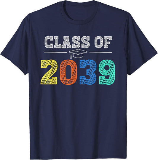 Class of 2039 Grow With Me First Day of School Graduation T-Shirt - T-Shirt | Navy