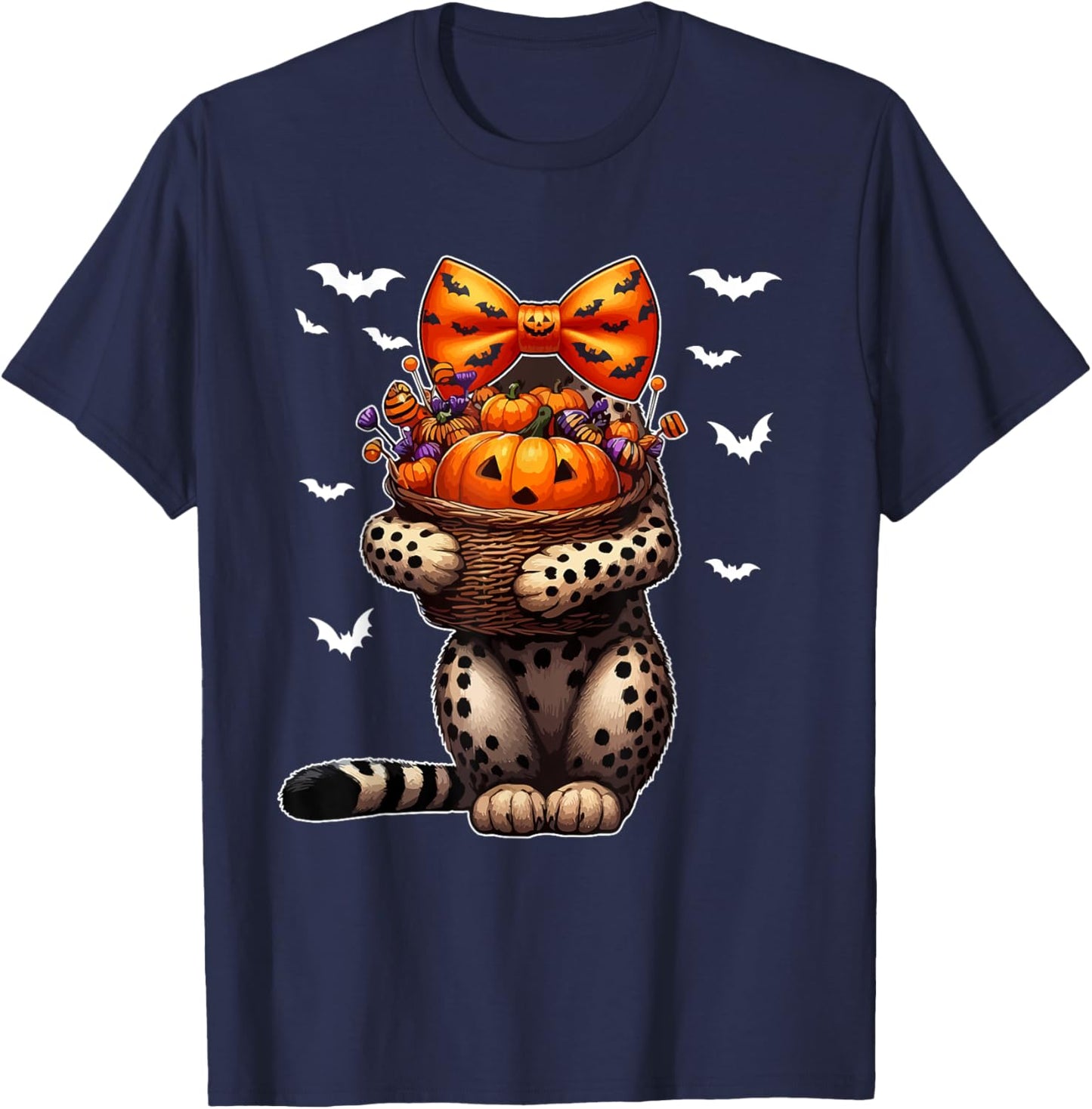 Halloween Costume Cosplay Cheetah Bow Tie Carved Pumpkin T-Shirt - T-Shirt | Navy