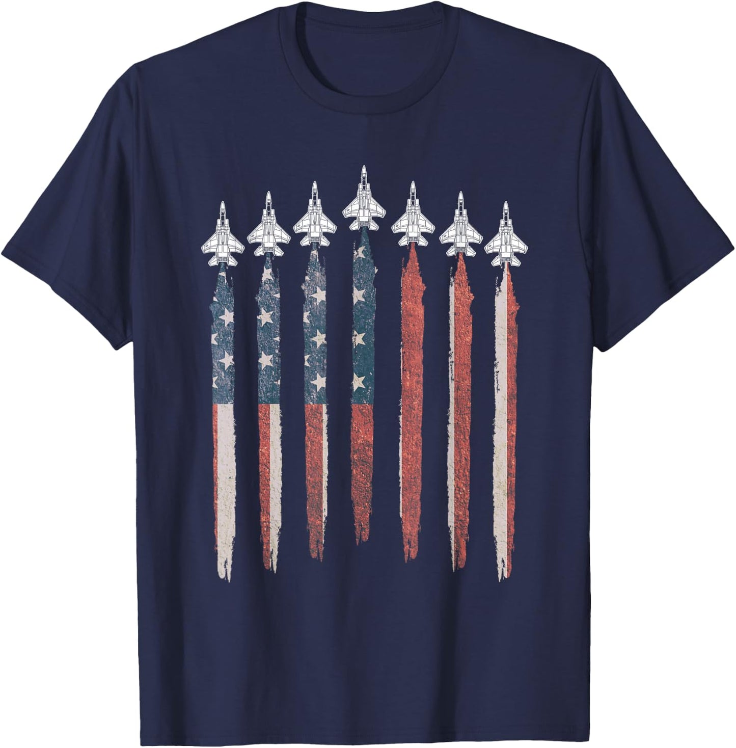 F15 Eagle Fighter Jet USA Flag Airplane F-15 4th of July T-Shirt - T-Shirt | Navy