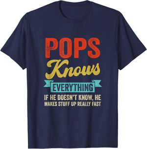 Pops Knows Everything Funny Father's Day Pops T-Shirt - T-Shirt | Navy