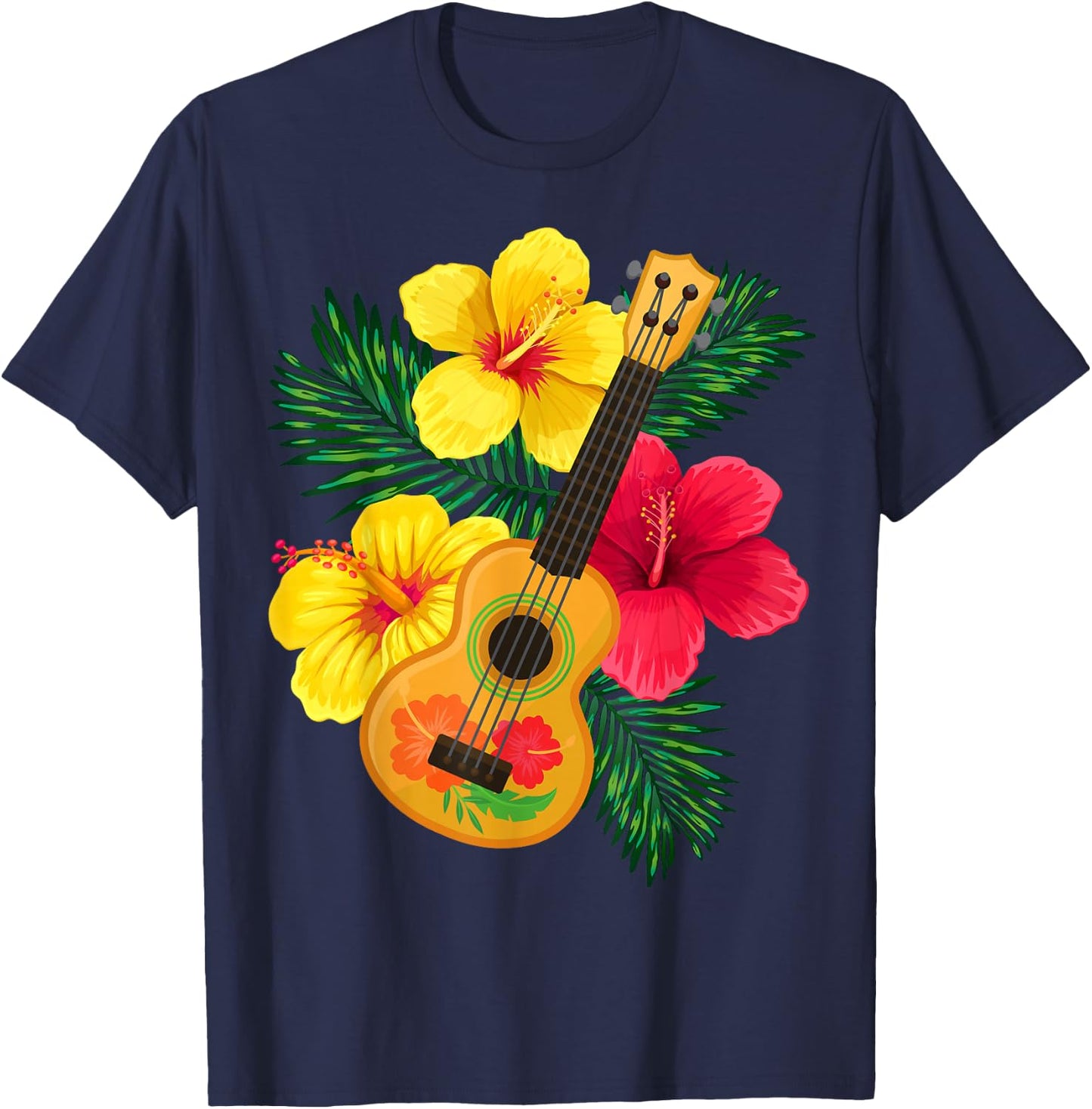 Hawaiian Ukulele Retro Uke Hibiscus T-Shirt - T-Shirt | Navy