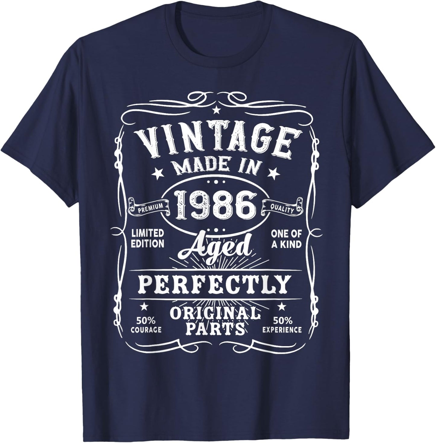 Vintage Made In 1986 Aged Perfectly Premium Original Parts T-Shirt - T-Shirt | Navy