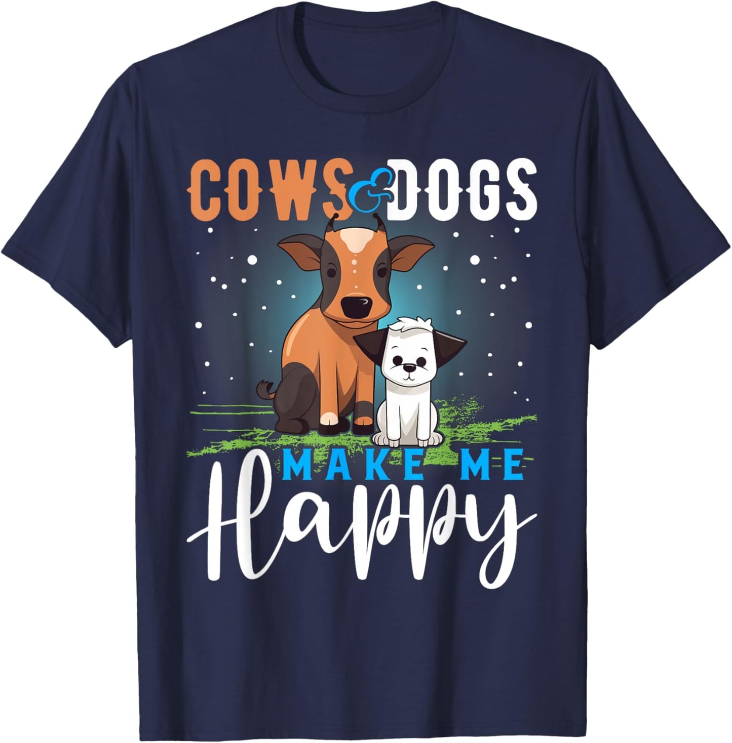 Cows and Dogs Make Me Happy T Shirt Funny Cow Cattle T-Shirt - T-Shirt | Navy