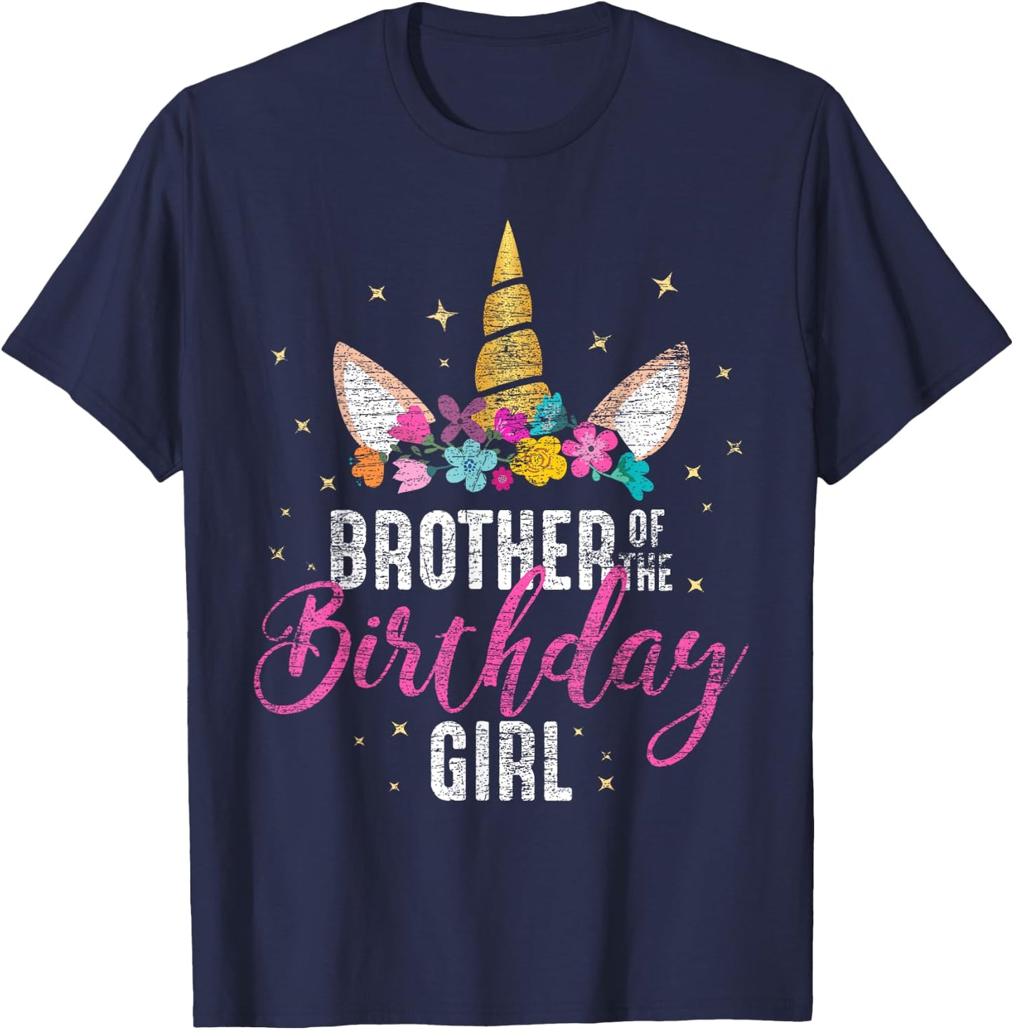 Brother Of The Birthday Girl Sibling Gift Unicorn Birthday T-Shirt - T-Shirt | Navy