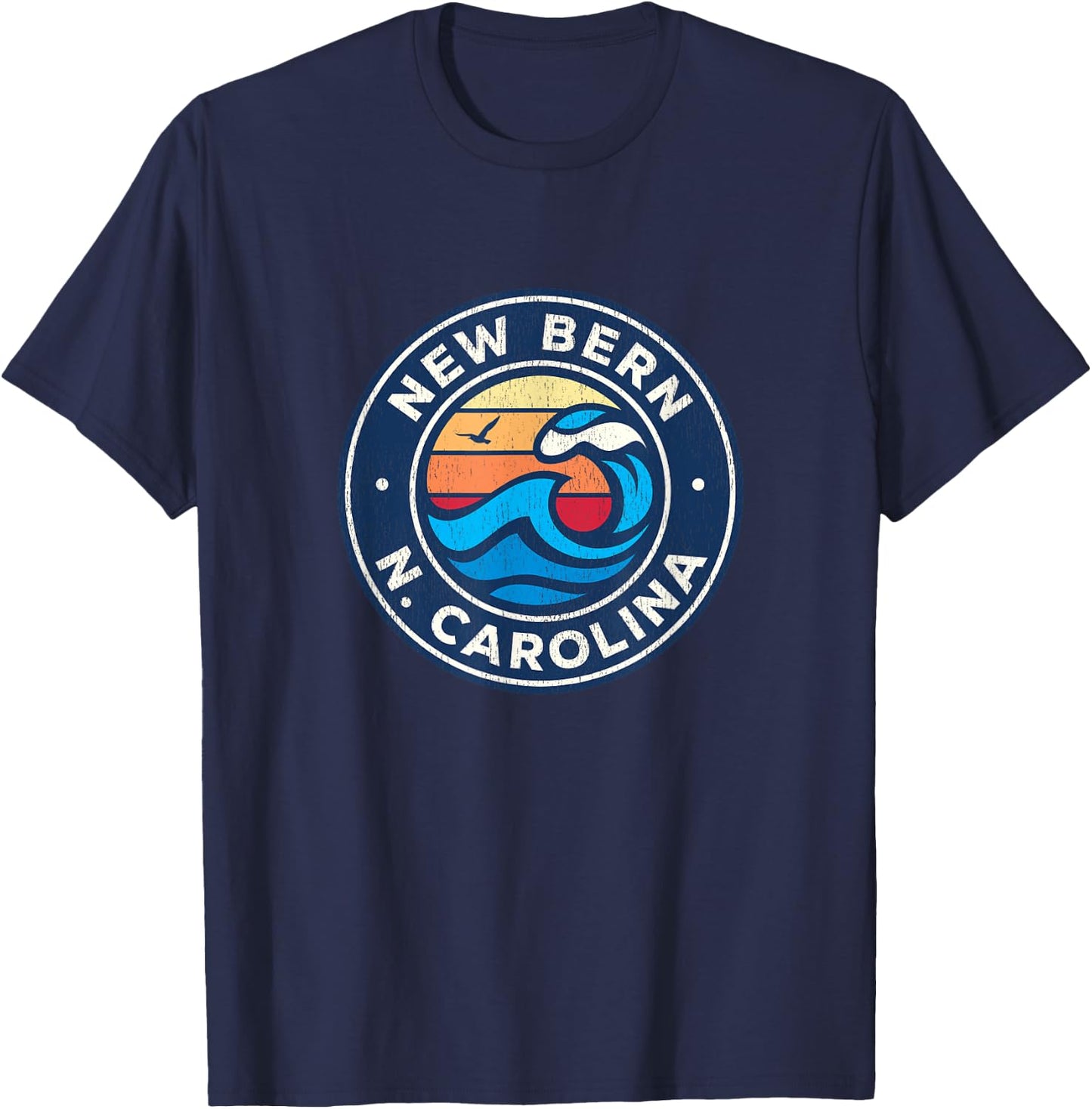 New Bern North Carolina NC Vintage Nautical Waves Design T-Shirt - T-Shirt | Navy