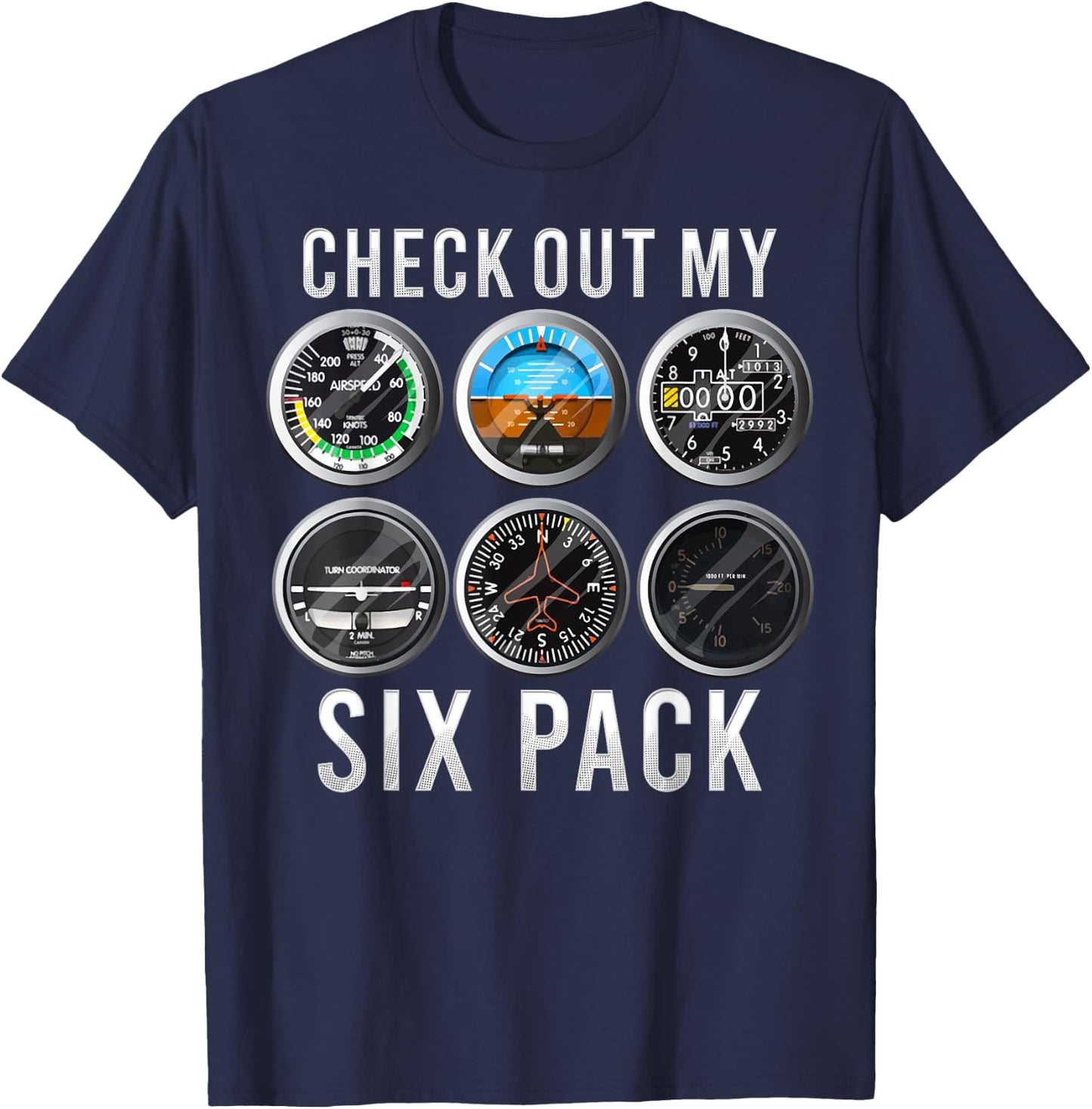 Funny Check Out My Six Pack Airplane Pilot Aviation T-Shirt - T-Shirt | Navy