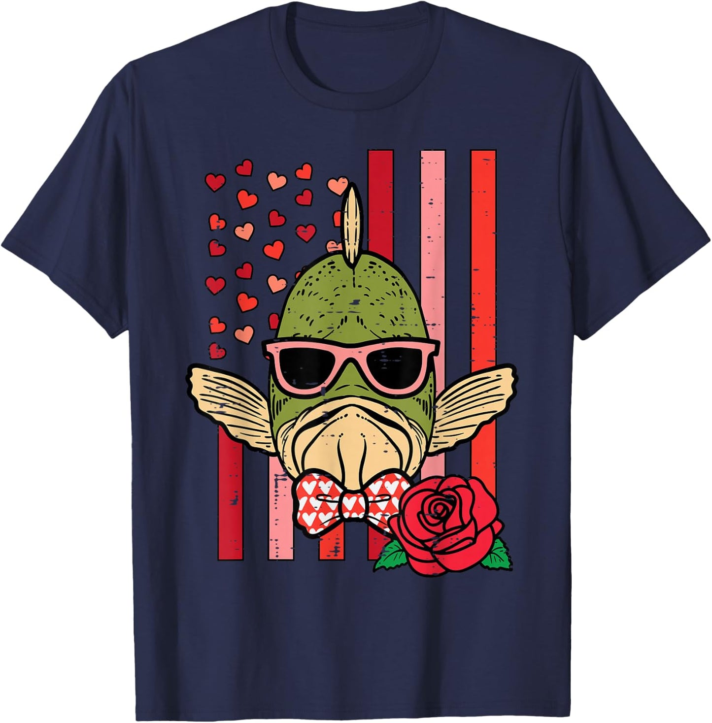 Valentines Day Fish US Flag Patriot Fisherman Men Women Kids T-Shirt - T-Shirt | Navy