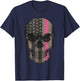 Thin Pink Line Breast Cancer Awareness American Flag Skull Women Men T-Shirt - T-Shirt | Navy