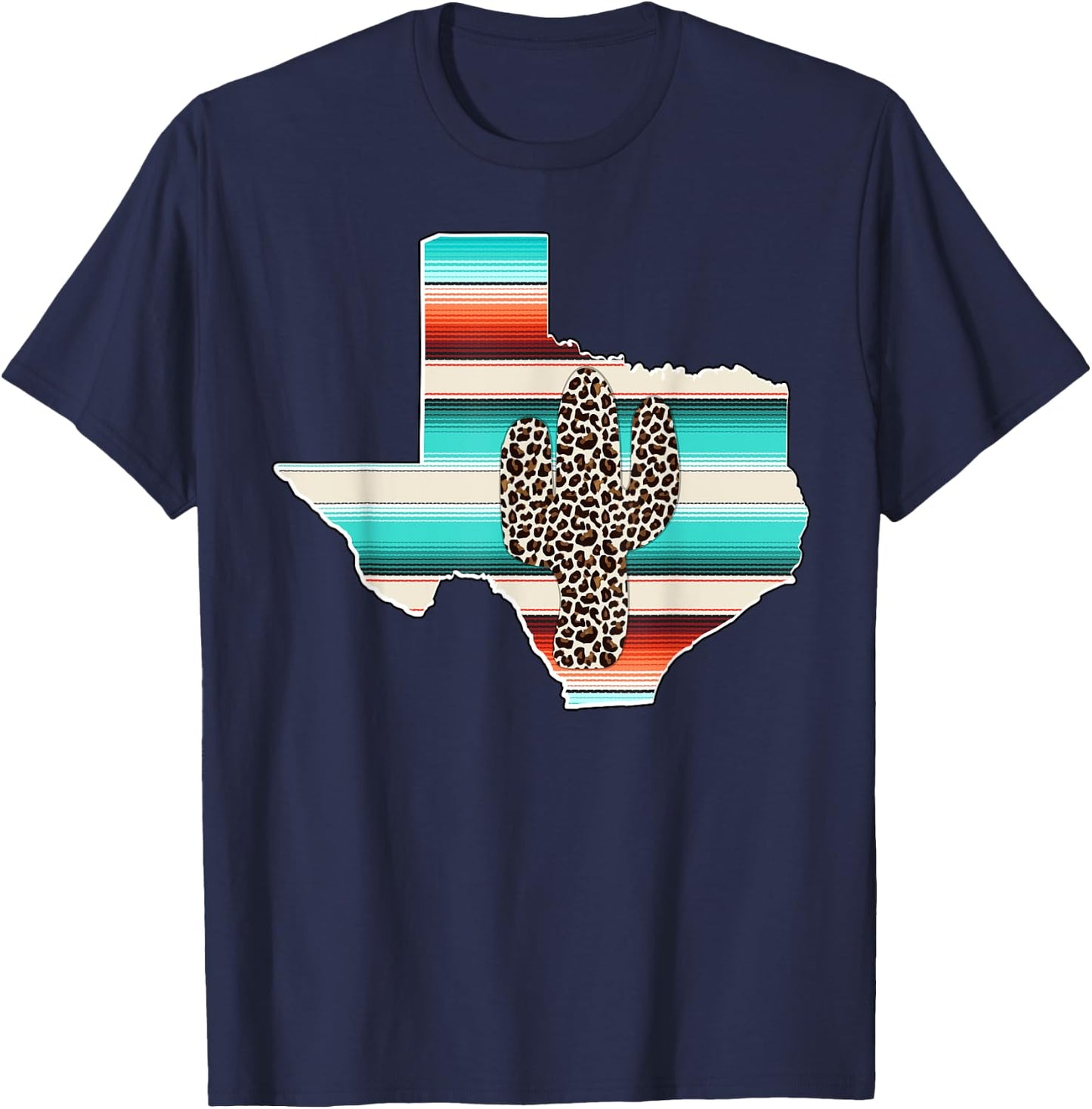 Texas State Pride Leopard Cactus Serape print Turquoise T-Shirt - T-Shirt | Navy