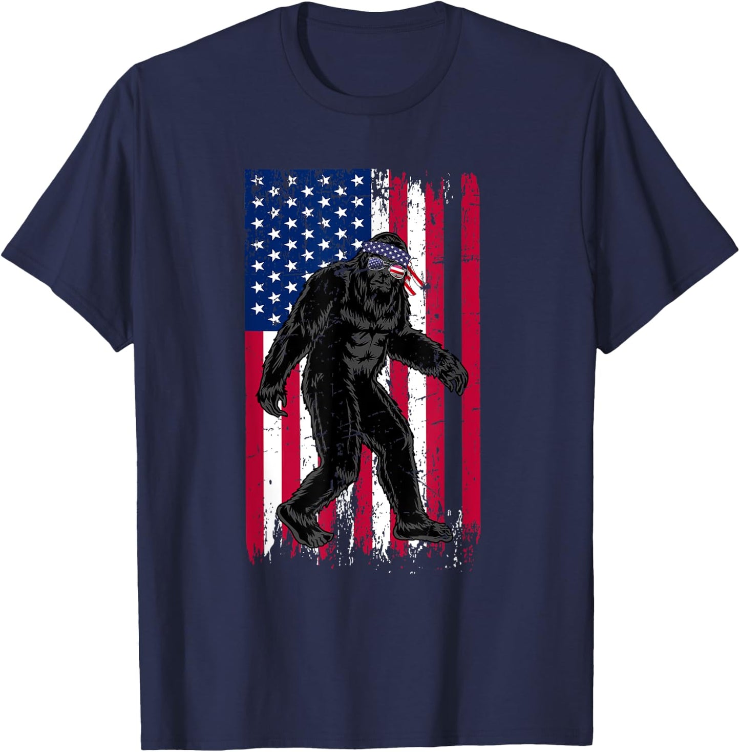 Vintage Bigfoot American Flag Art 4th of July Party T-Shirt - T-Shirt | Navy