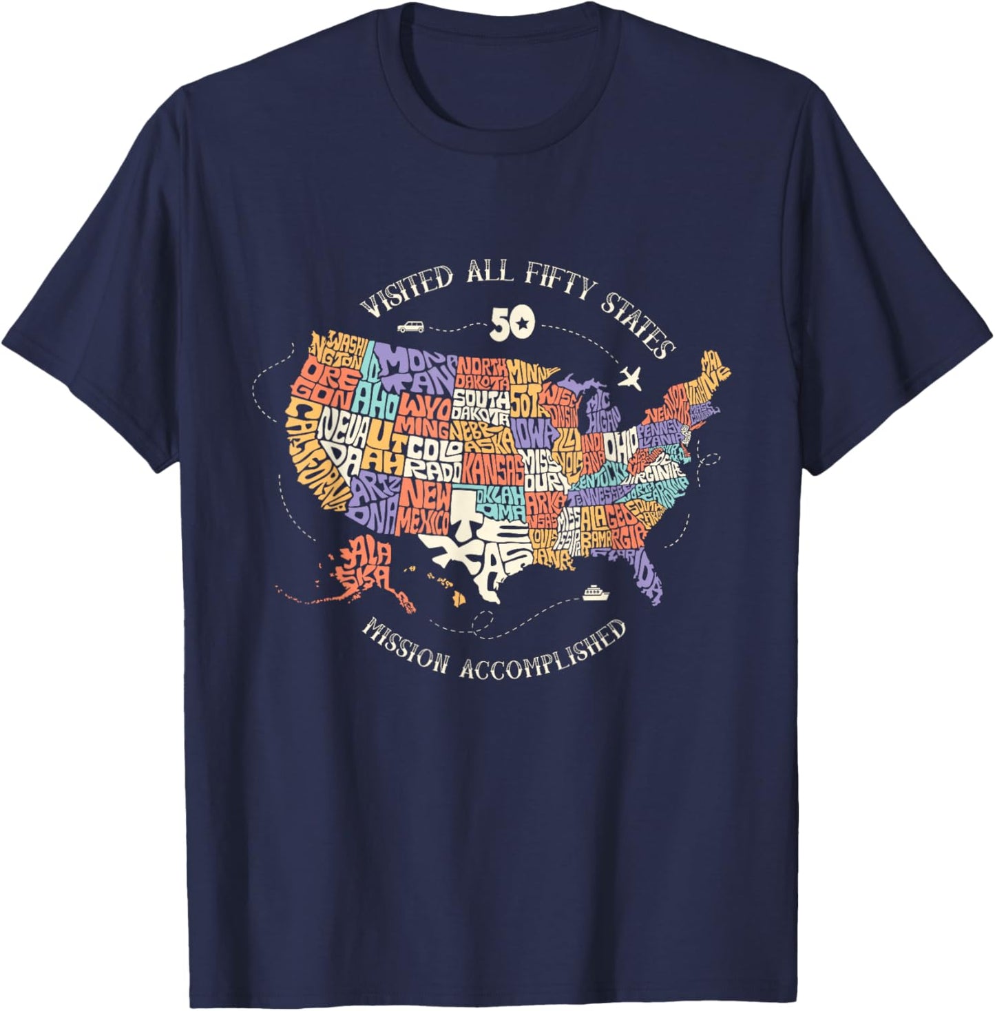 Visited All Fifty States USA all 50 states map T-Shirt - T-Shirt | Navy