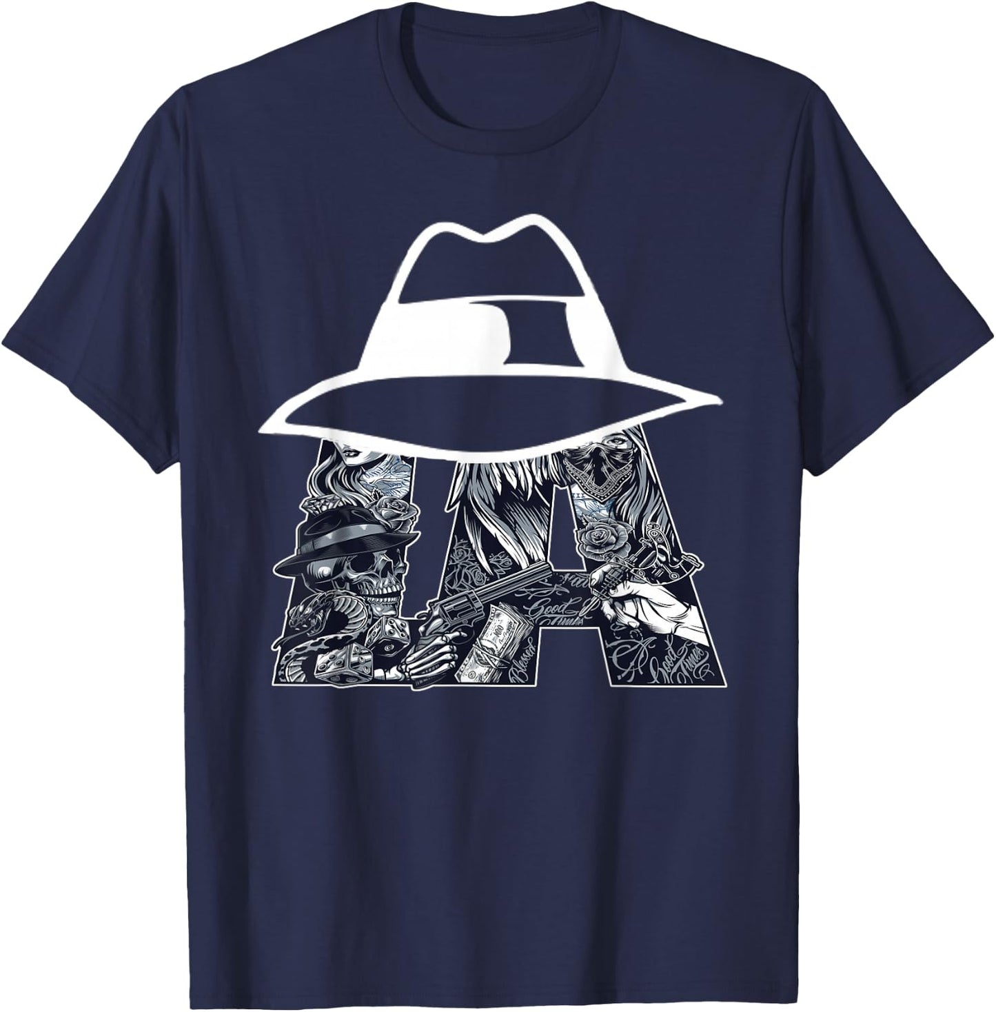 Men's Lowrider Hat LA Chicano Cholo Los Angeles Lowrider T-Shirt - T-Shirt | Navy