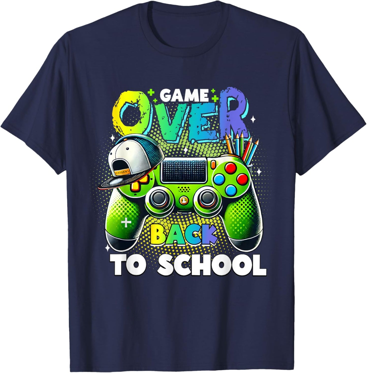 Back To School For Boys, Men Game Over Back To School Funny T-Shirt - T-Shirt | Navy