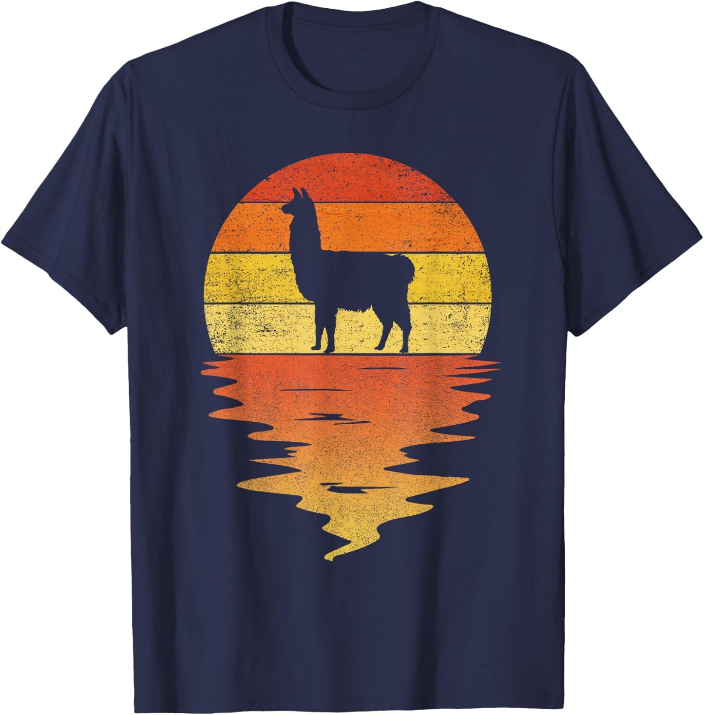 Llama shirt retro sunset 70s vintage Llama T-Shirt - T-Shirt | Navy