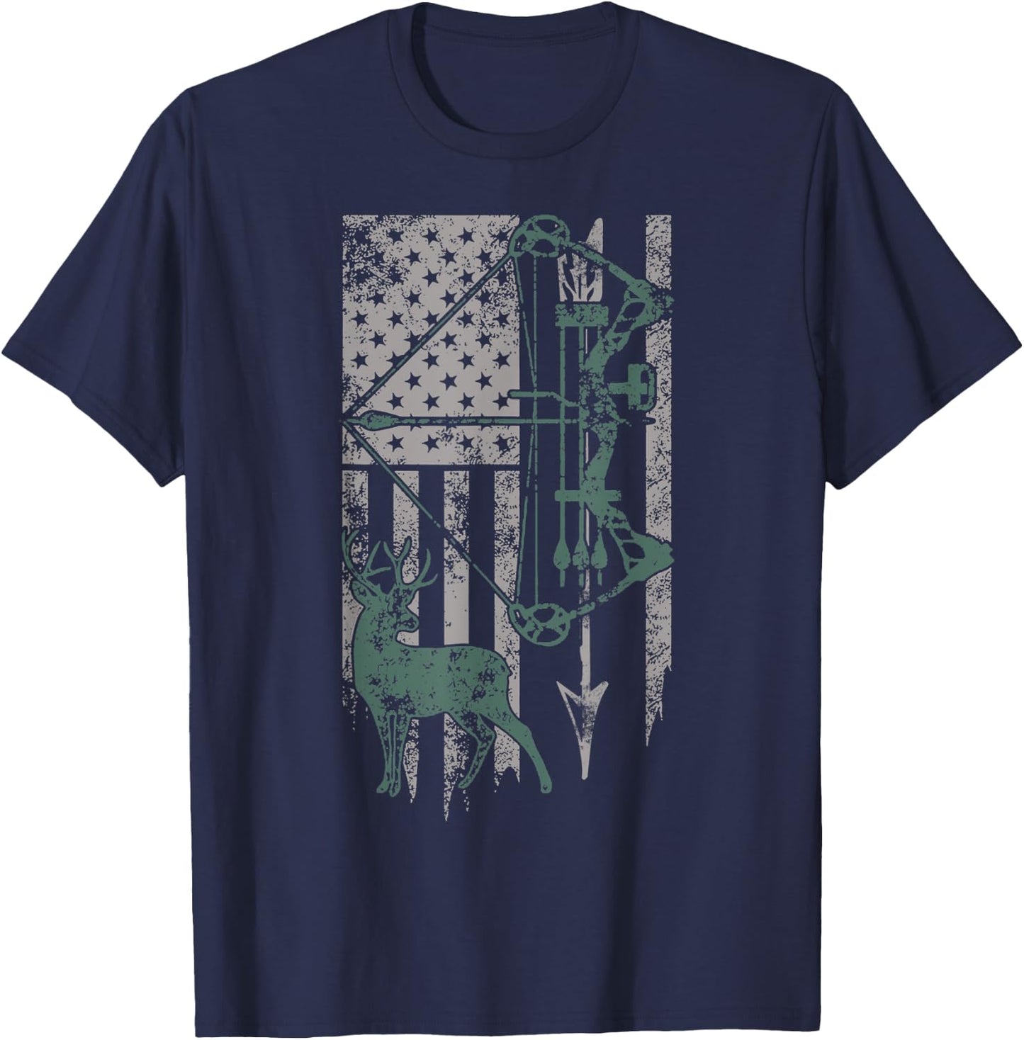 Deer Hunter Bow Vintage Distressed American Flag Patriotic Women Kids Men T-Shirt - T-Shirt | Navy