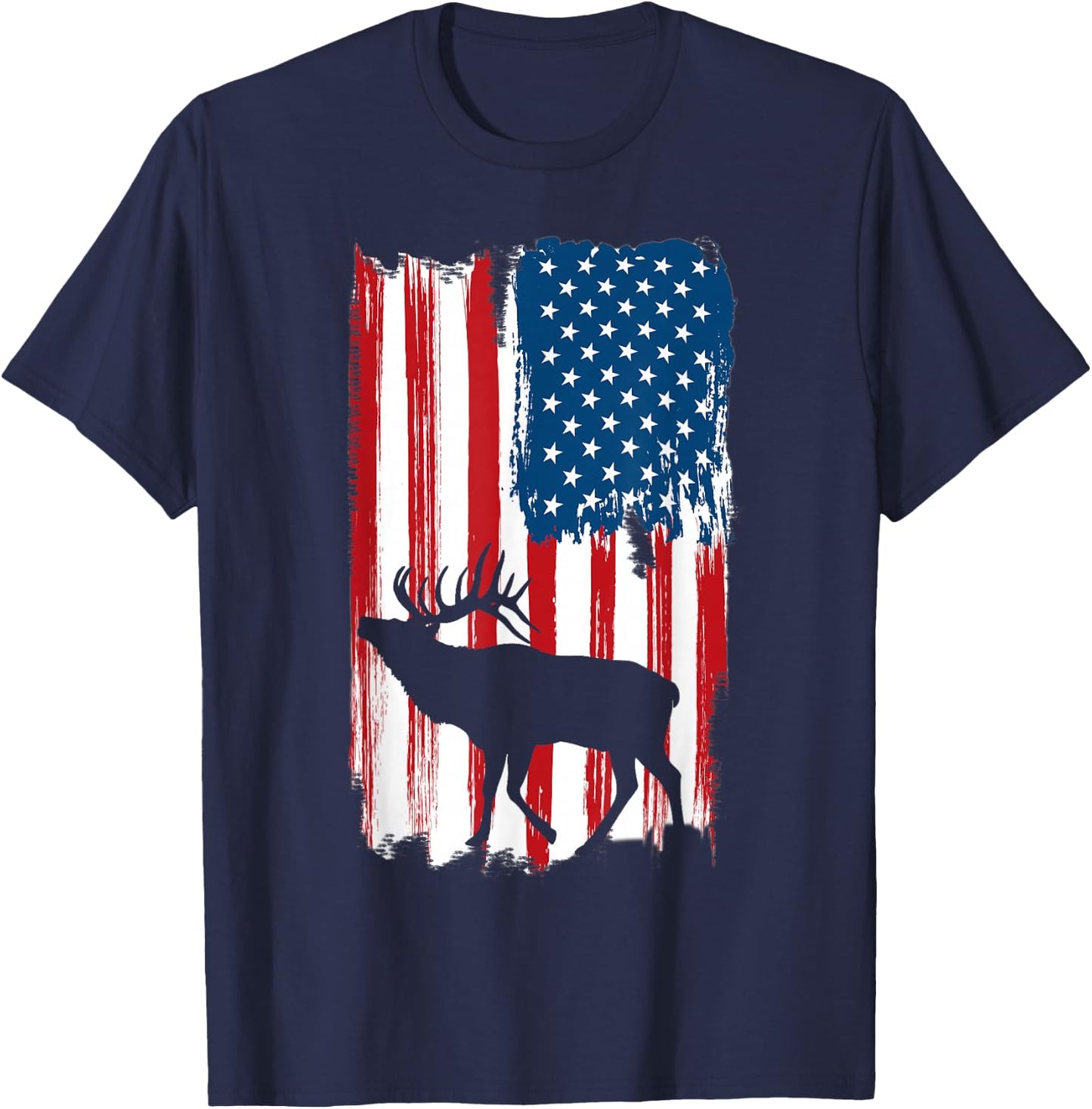 Vintage Patriotic American Flag Elk Hunter Hunting Sportsman T-Shirt - T-Shirt | Navy