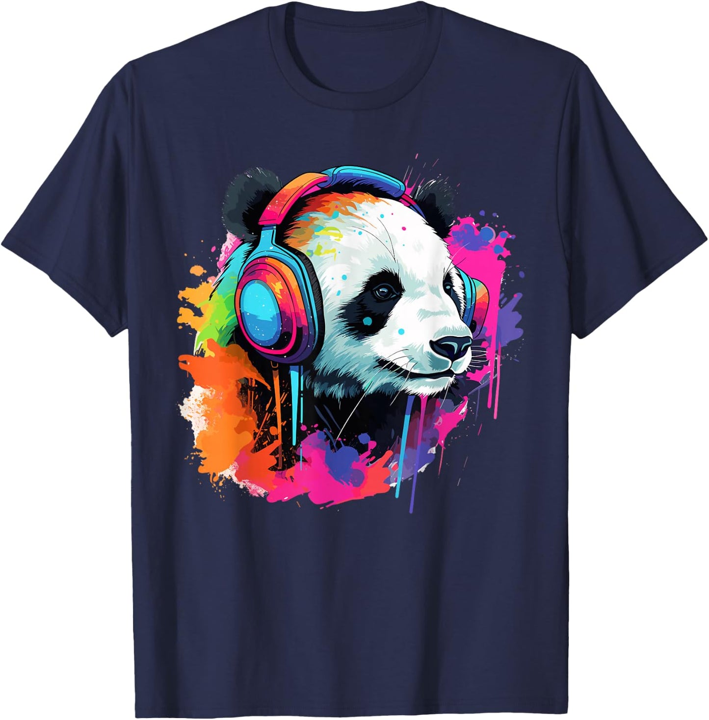 Panda Bear DJ with Headphones and Sunglasses Grafitti T-Shirt - T-Shirt | Navy