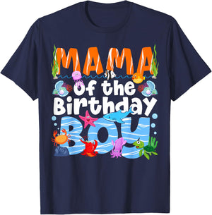 Mama Under Sea Birthday Party Boys Ocean Sea Animals Themed T-Shirt - T-Shirt | Navy