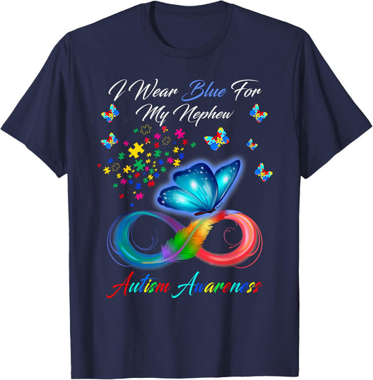 I Wear Blue For My Nephew Autism Awareness Gift T-Shirt - T-Shirt | Navy