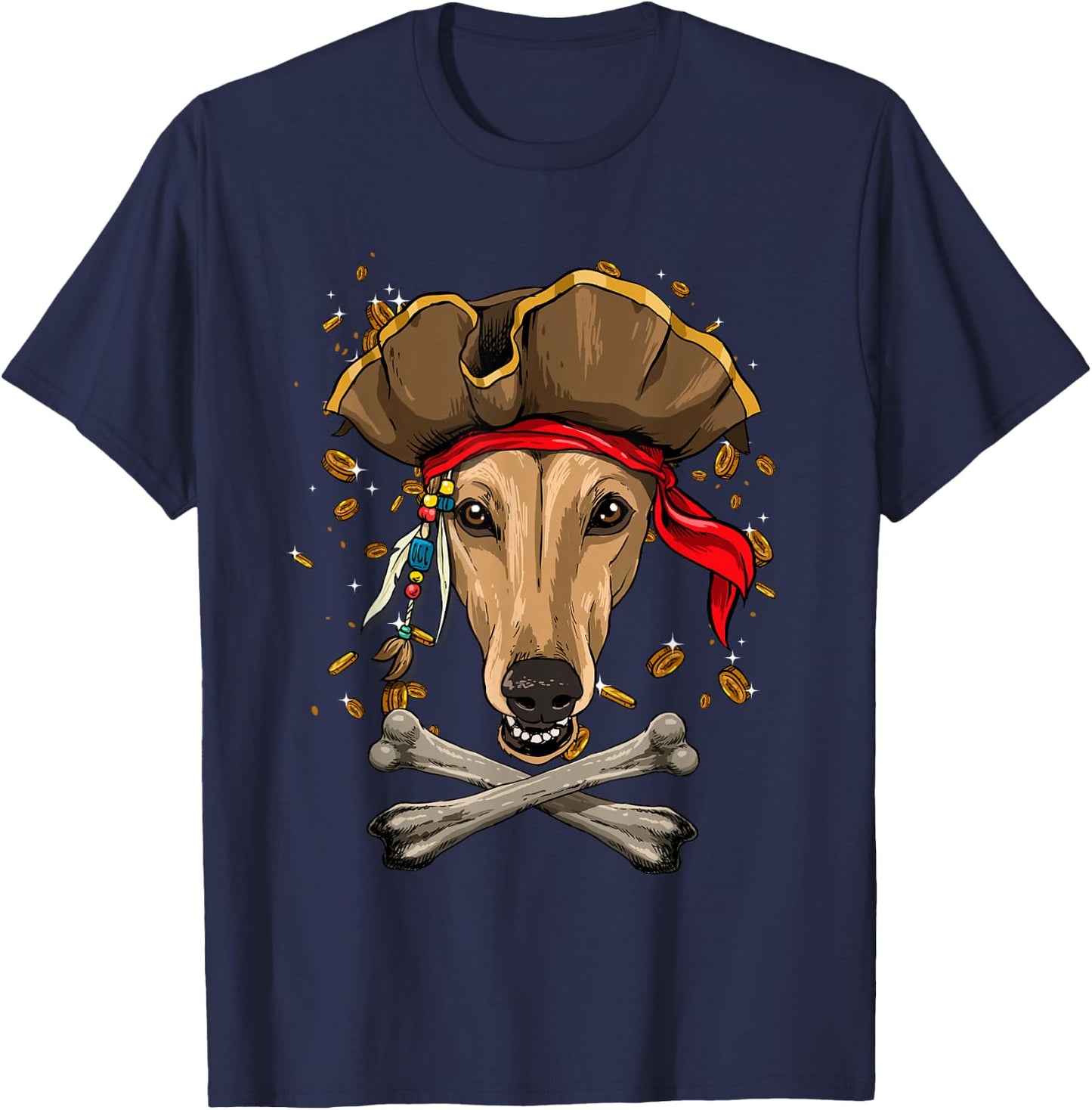 Greyhound Pirate Dog Halloween Jolly Roger T-Shirt - T-Shirt | Navy