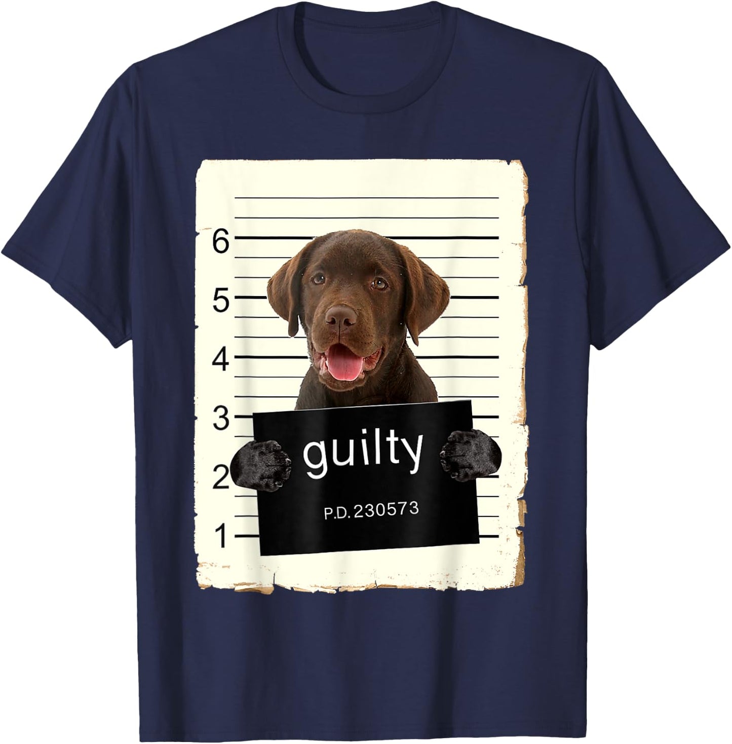 Chocolate lab Labrador Dog Mug Shot Bad Dog With Guilty T-Shirt - T-Shirt | Navy